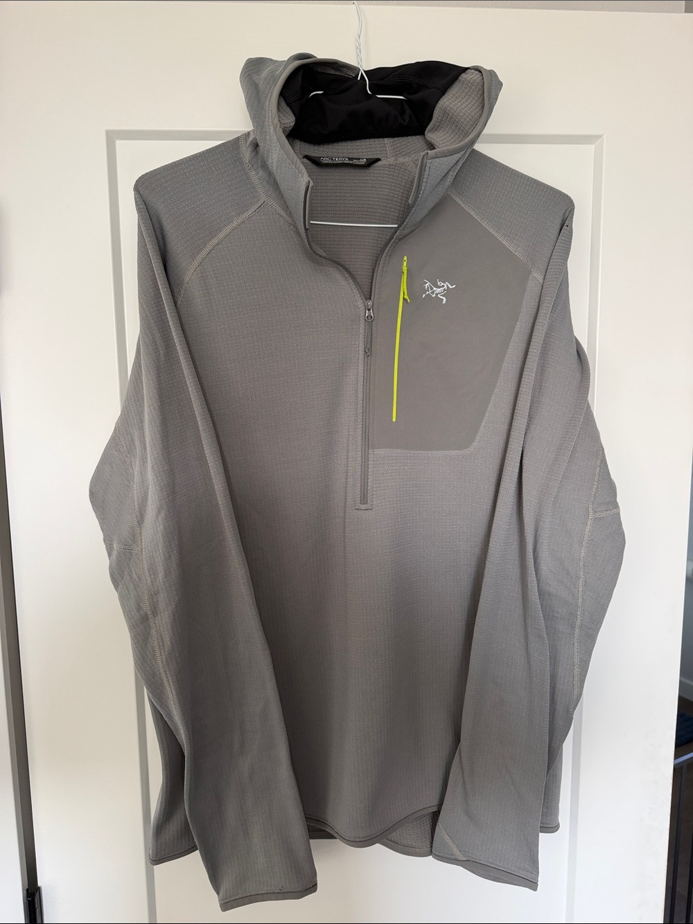 Arc'teryx Gray Hooded Half-Zip Performance Jacket with Neon Zip